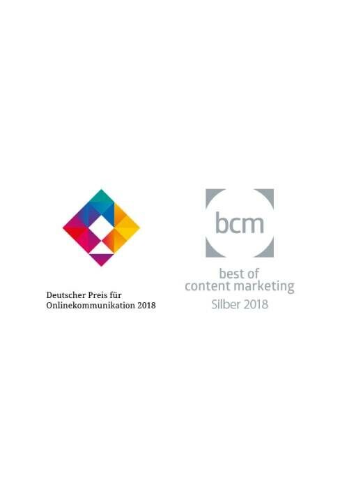 Logos der Awards Deutscher Preis für Onlinekommunikation und best of content marketing